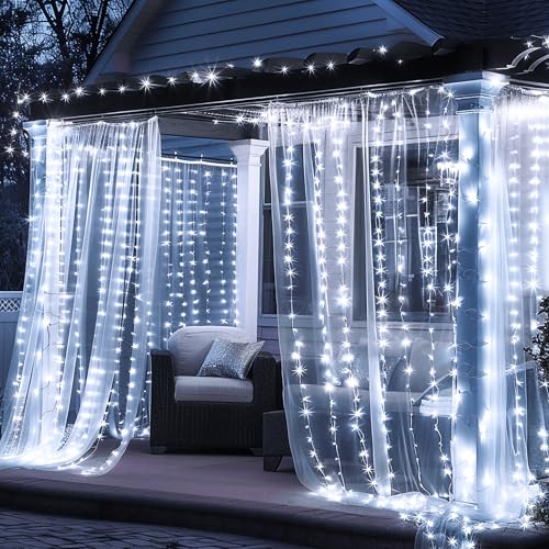 FUNPENY Window Curtain String Lights, 300 LED 8 Lighting Modes Fairy Lights USB Powered, Waterproof Lights for Christmas B...