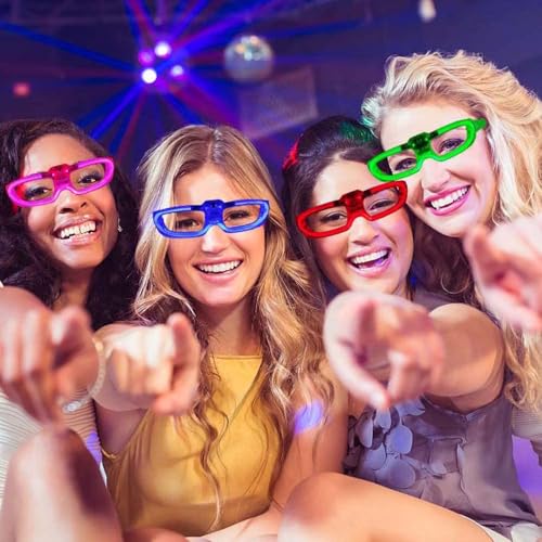 BouQuw 25 Packs LED Glasses Mardi Gras Party Supplies ,5 Neon Colors,3 Light Modes Light up Glow Sticks Glasses Toys Party...