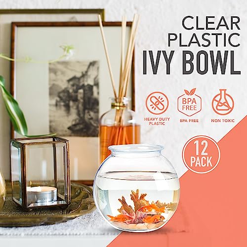 Sterline Plastic Ivy Bowls - 12 Pack - 16 Oz - Fish Bowl for Drinks, Home Décor, Unbreakable Centerpiece, Carnival Game Ac...