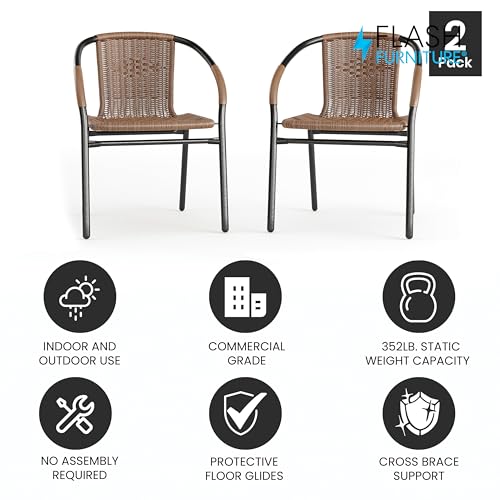 Flash Furniture Lila Modern Rattan Indoor/Outdoor Stackable Dining Chairs, Stacking Rattan Bistro Chairs for Patio or Rest...