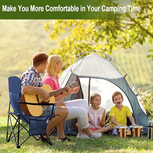 SAILARY 2PCS Folding Camping Collapsible Chairs Heavy Duty Lawn Chair with Cooler Bag, Storage Pocket, Waterproof Bag Outd...