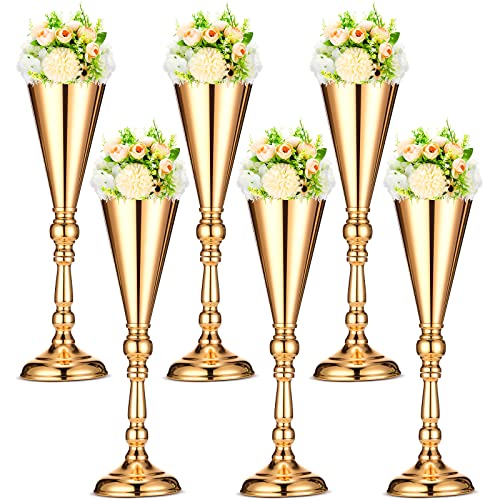 Potchen 6 Pcs Flower Trumpet Gold Vase Tabletop Centerpiece Gold Tall Flower Vases Bulk Wedding Table Decorative Centerpie...