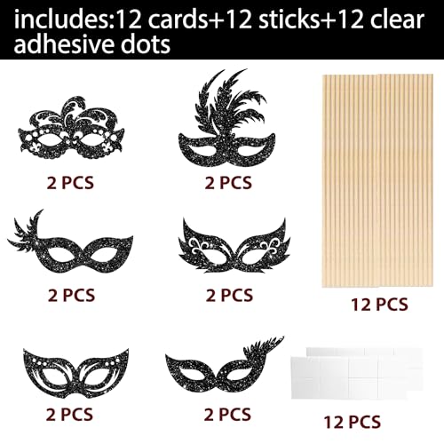 umoni Masquerade Mask Party Centerpiece Sticks 12Pcs Venetian Mask Party Decorations Bachelorette Mask Table Toppers Masqu...