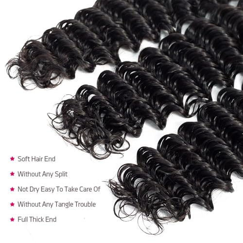 Deep Wave Human Hair Bundles 18 20 22 Inch Deep Curly Bundles Human Hair 12A Unprocessed Brazilian Virgin Weave 3 Bundles Double Weft Remy Hair Bundles Full and Thick