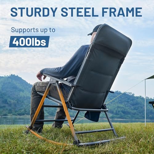 Timber Ridge Oversized Folding Rocking Camping Chair, Padded Outdoor Rocker with High Back, Portable Outdoor Chair for Pat...