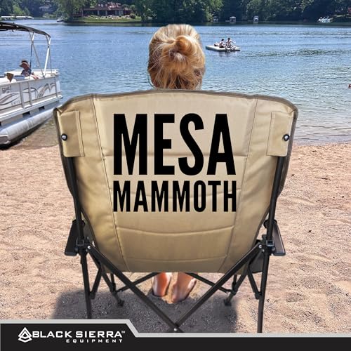 Black Sierra Oversize Camping Chair for Adults Supports 500 lbs, XL Heavy Duty Hard Arm Folding Chair, Steel Frame Durable...