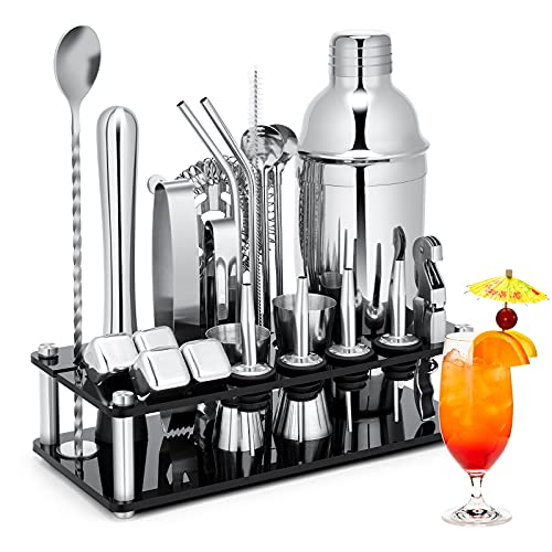 Cocktail Shaker Set, 23-Piece Stainless Steel Bartender Kit with Acrylic Stand & Cocktail Recipes Booklet, Professional Ba...