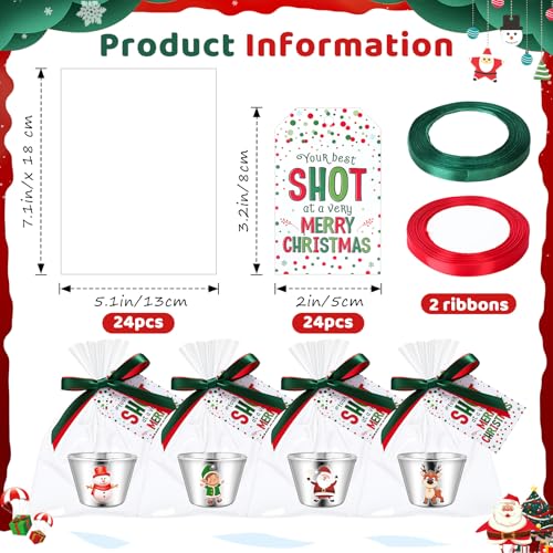 Widecook 24 Set Christmas Party Favors for Adults 2 oz Christmas Shot Glasses Whiskey Drinking Shot Cups Xmas Stocking Stu...