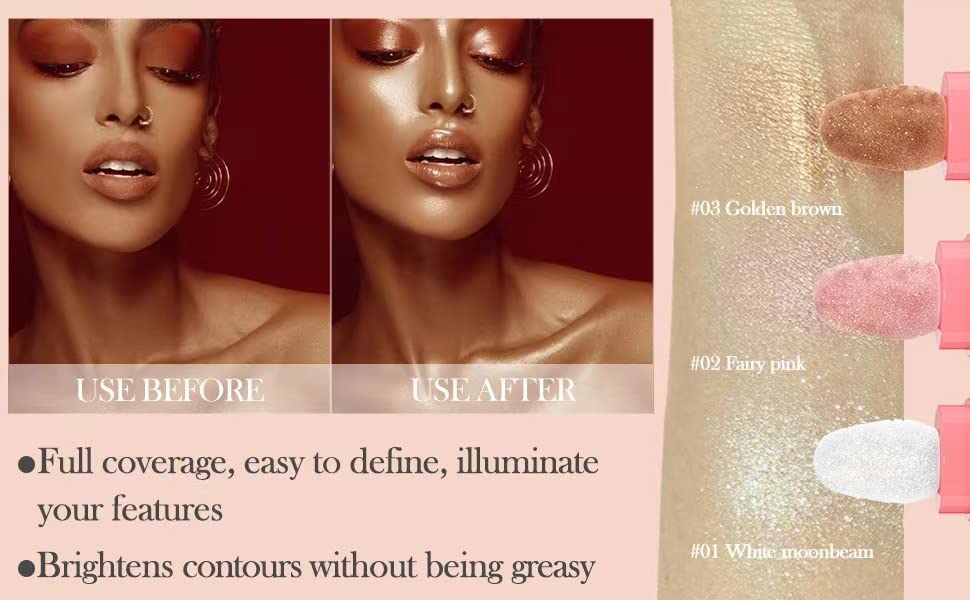 Glitter Powder Highlighter Makeup, Body Brightens the Natural Three-Dimensional Face Blusher Fairy Highlight Patting Powde...
