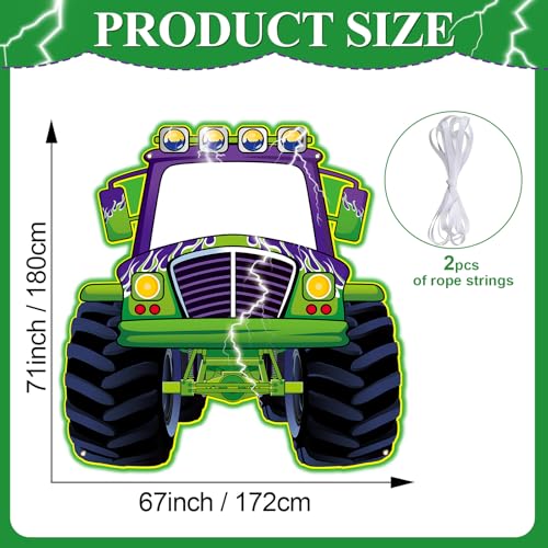 Monster Truck Photo Booth Props for Green and Purple Truck Party Supplies Large Monster Photo Background Games Polyester F...