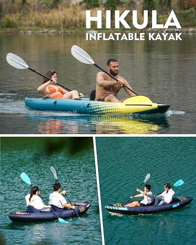 Inflatable Kayak 2 Person, Tandem Kayak, Foldable Kayaks for Adults, with Kayak Fin, 2 Aluminum Paddles, 2 Padded Seats, H...