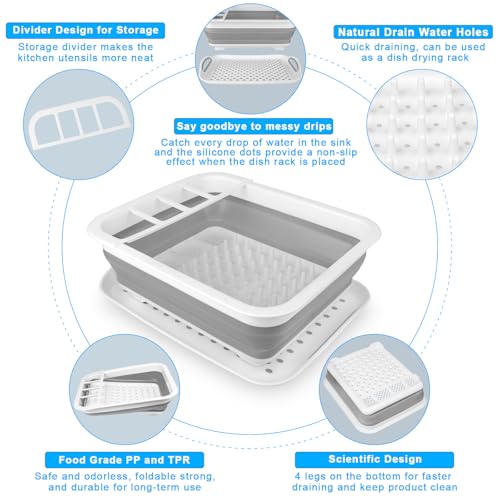 Collapsible Dish Drying Rack Portable Dish Drainers for Kitchen Counter with Drainboard, Kitchen Sink Organizer Basket RV ...