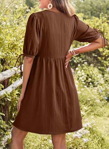 Dokotoo Summer Dresses for Women 2026 Casual V Neck Bow Tie Short Sleeve Empire Waist A-Line Mini Dress