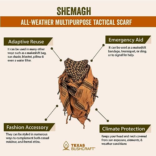Texas Bushcraft Tactical Shemagh - Authentic Keffiyeh 100% Cotton for your Camping, Hiking and Backpacking Gear