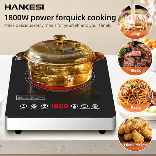 HANKESI Single Burner Electric Cooktop,110V 1800W Electric Stove Top with LED Touch Control,9 Power Levels, 3 hTimer, Safe...