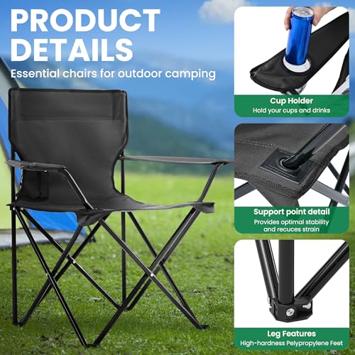 Geisoun 2-Pack Foldable Camping Chairs with Cup Holder, 300LB Lawn Portable Folding Chairs for Adults, Lightweight Outdoor...