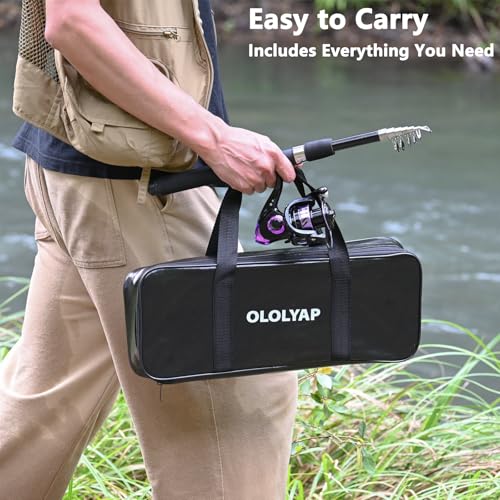 OLOLYAP Fishing Pole Combo 2PCS Telescopic Fishing Rod and Aluminum Reel Combos with Carrier Bag Sea Saltwater Freshwater ...