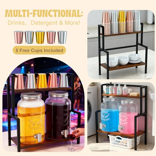 2PCS 1.5 Gallon Drink Dispenser - Glass Beverage Dispenser With Wood Stand and Leakproof Stainless Steel Spigot, Large Dri...