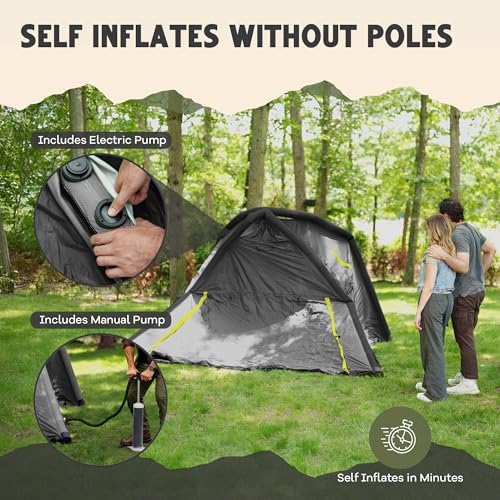 CloudCamp Inflatable Tents for Camping- 6 People Waterproof Oxford Fabric(210D), Quick Setup Air Tent with Manual & Batter...