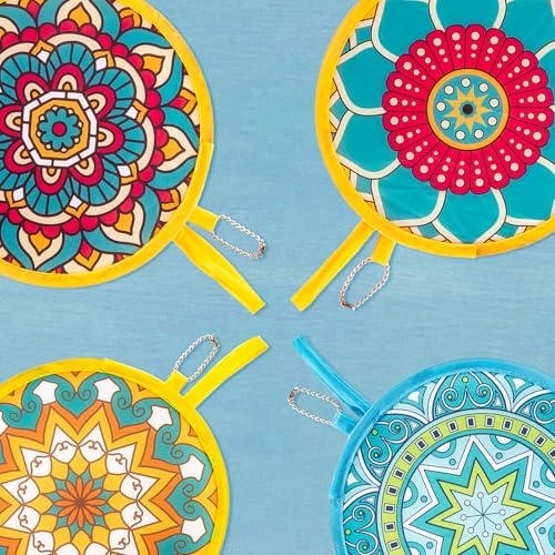 JYSILIYH 12pcs Mandala Round Foldable Hand Fan Japanese Foldable Fan Style Handheld Compact Cooling Fans,Round Folding Fan...