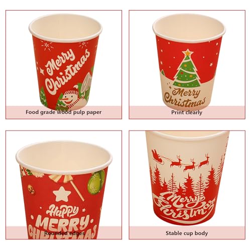 ZynoQuark 64 PACK Christmas Cups Disposable, 9 oz Paper Cups Holiday Winter Style Designs for Hot Chocolate Coffee & Tea, ...