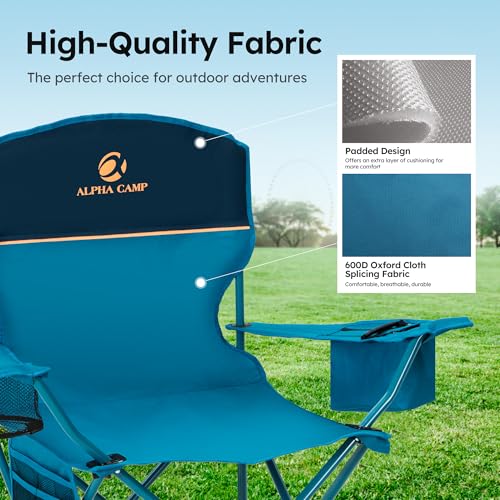 ALPHA CAMP Camping Chair 2 Pack Portable Chair with 3-Can Cooler Folding Chair with Side Pocket and Cup Holder, Collapsibl...