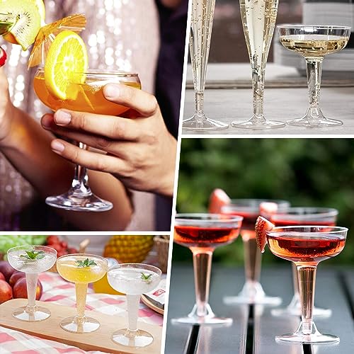 FVIEXE 100 Pack Plastic Champagne Coupe Glasses, Disposable Plastic Party Champagne Glasses, 4 Oz Clear Cocktail Martini M...