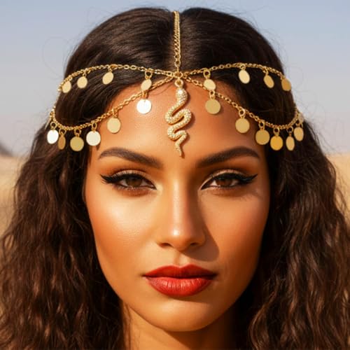 Kilshye Snake Head Chain Gold Sequin Headpiece Festival Costume Headband for Women