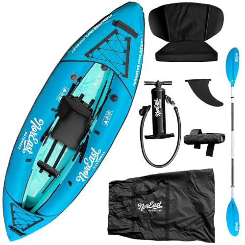 NorEast Outdoors Inflatable Kayak Package 9' (Explorer) - Adjustable Inflatable Seat with Backrest, Adjustable Paddle, Car...