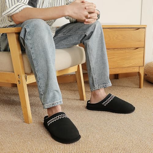 Parlovable Memory Foam Slippers for Women Men - Suede Furry Lining Warm Mules Indoor Outdoor Short Ankle House Shoes