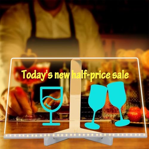 Creative Rewritable Acrylic LED Message Board, LED Note Board with 7 Colors, Light up Dry Erase Board with Stand and 7 Col...