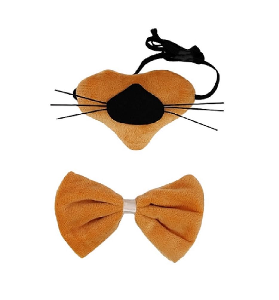 Delfd Lion Ears Headband With Tail Nose and Bow Tie, Fluffy Animal Ears Lion Costume Adult for Halloween Party Cosplay, Lion Tail and Ears