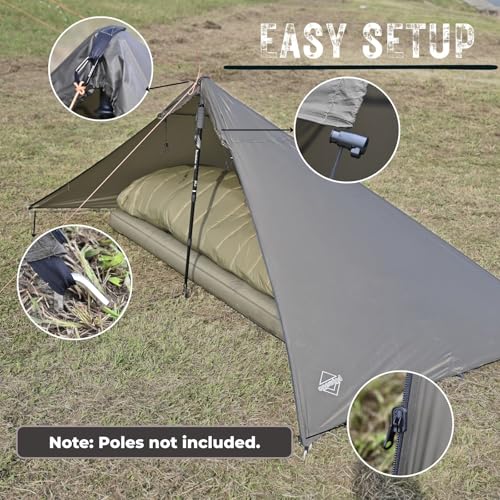 Onewind Lightweight Poncho Shelter, Solitary Shelter Cape Silnylon Emergency Survival Shelter Ultralight Minimalist Shelte...