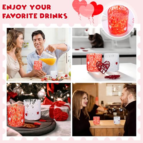 GVKGVK 2 Pcs Valentines Day Icon Juice Glasses, 14 oz Heart Themed Cute Glass Cups, Handblown Stemless Anthropology Glass ...