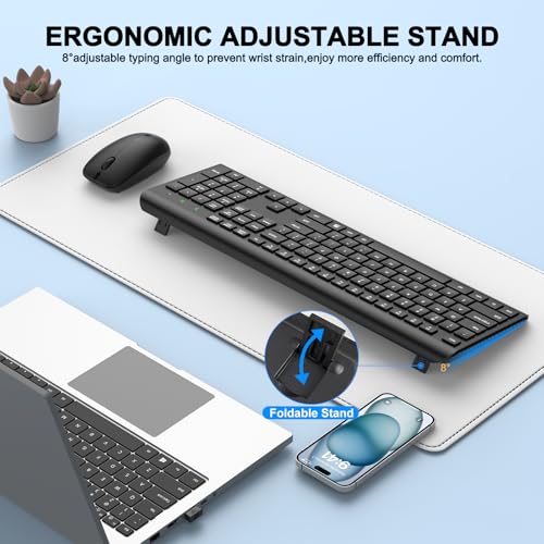 Wireless Keyboard and Mouse Combo, Full Size Silent Ergonomic Keyboard and Mouse, Long Battery Life, Optical Mouse, 2.4G L...
