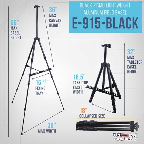 U.S. Art Supply 66" Black Metal Tripod Easel Display - Adjustable 20"- 5.5', Holds 32" Canvas - Floor/Tabletop Easel Stan...