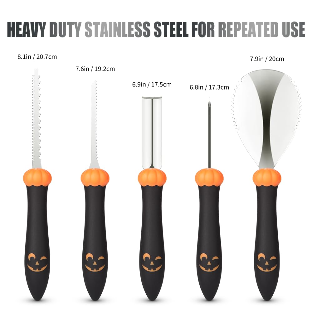 Upgraded Pumpkin Carving Kit for Adults & Kids with Professional Detail Sculpting Tools, Heavy Duty Stainless Steel Knife Set with Carrying Case for Halloween Decoration