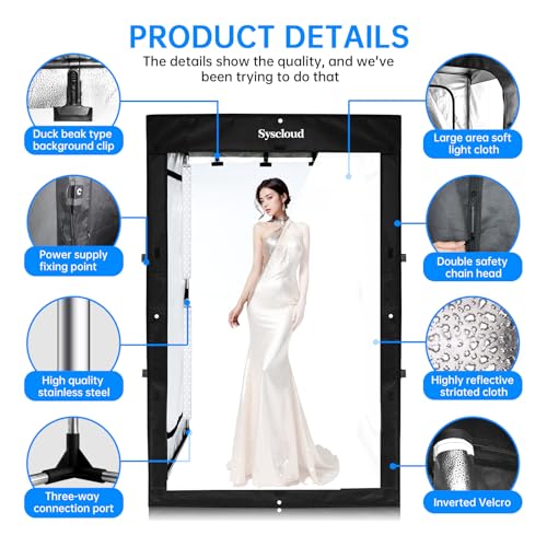 SYSCLOUD Photo Studio Light Box, 47"x39"x78" Professional Dimmable Shooting Tent Kit with 640 LEDs Lights & 3 Kinds Doubl...