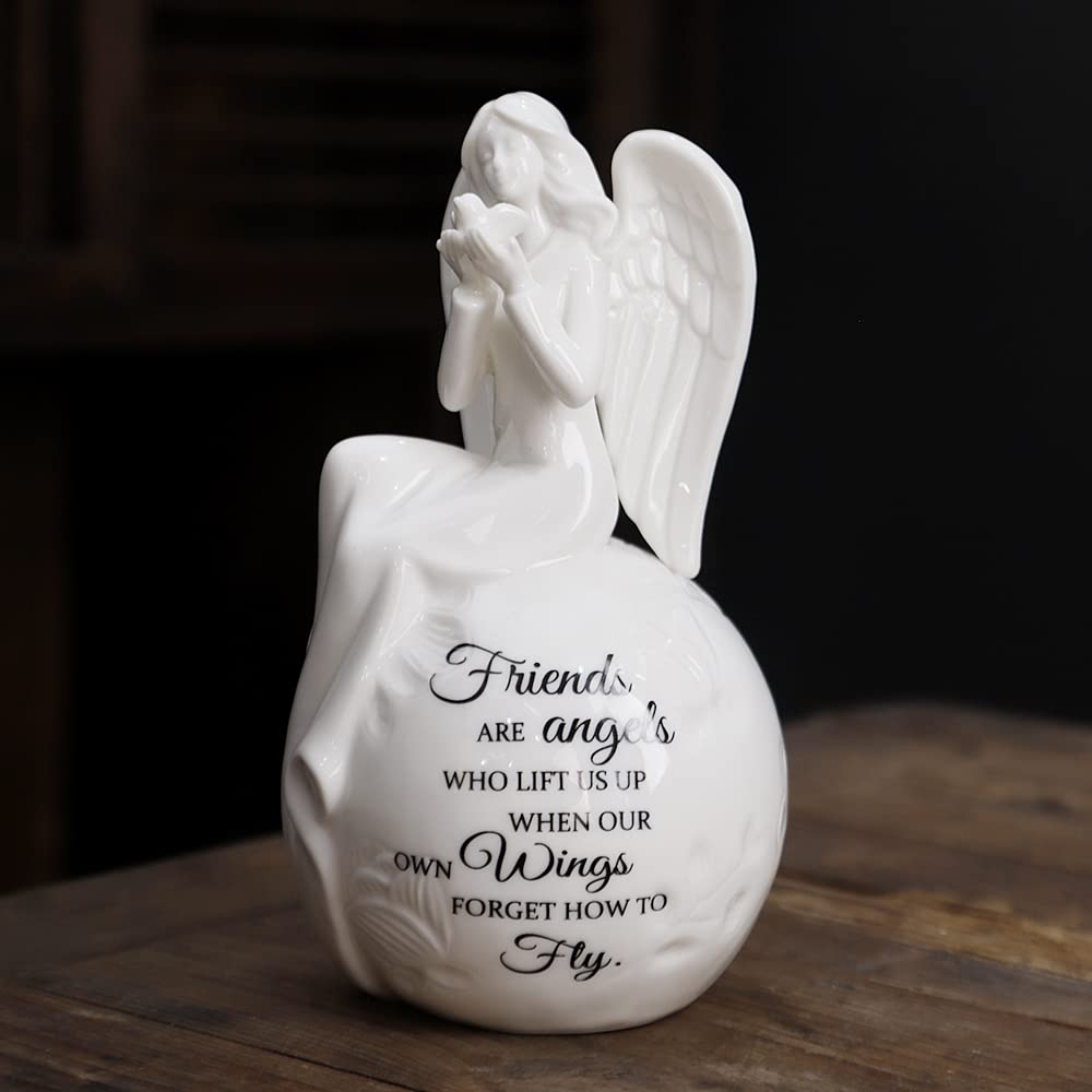 Friendship Angel Figurine Night Light – Ceramic LED Guardian Angel with Heartfelt Quote – Friends are Angels Gift for Birthday, Encouragement, Sympathy, or Christian Home Décor