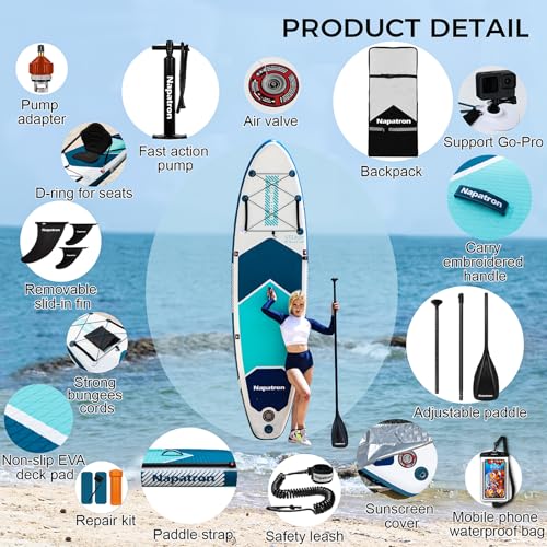 Napatron Inflatable Paddle Board, 10'6" Ultra Lightweight SUP with Adjustable Paddle, Anti-Slip Deck,Coiled Leash & Carry ...