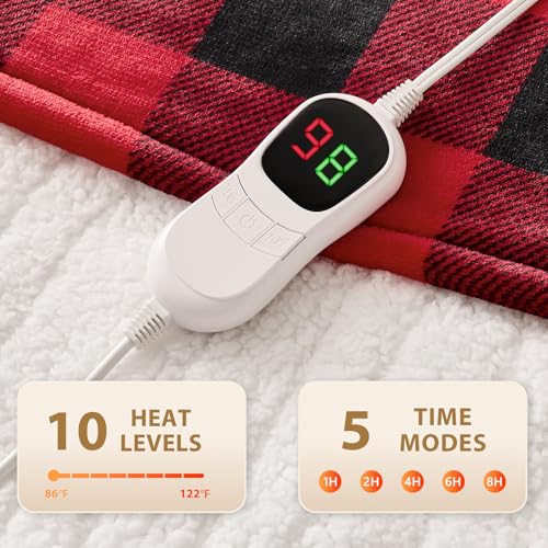 Homemate Electric Blanket Heated Throw - 50“x60“ Ultra Soft Cozy Flannel Heating Blanket with 10 Fast Heat Levels 8 Hours ...
