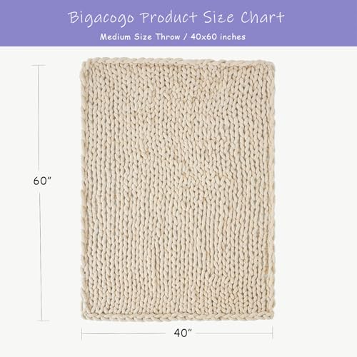 Bigacogo Chunky Knit Throw Blanket for Couch, 40x60 inches, 100% Hand Knitted with Thick Jumbo Chenille Yarn, Cozy Soft La...