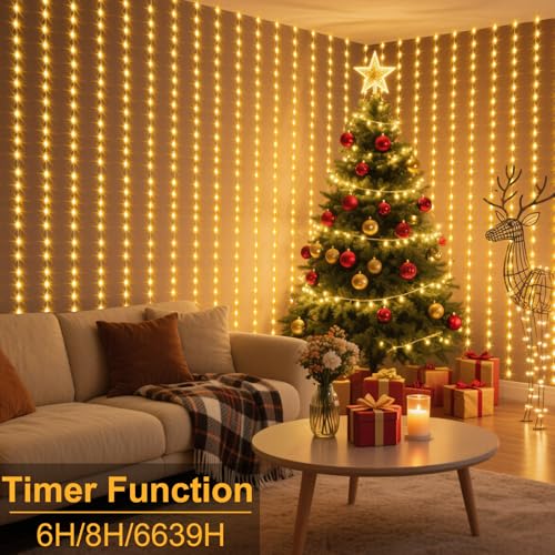 ZAIYW Curtain Lights 600 LED 20Ftx10Ft, Dual Color Changing Curtain Fairy Light Connectable with Timer Remote Waterproof f...