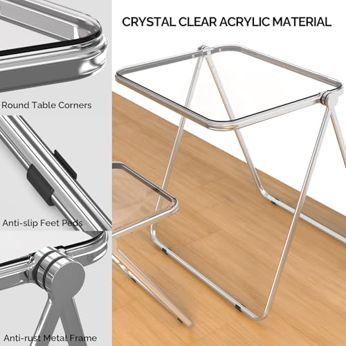 VINGLI Folding Acrylic Table and Chair Set Small TV Tray for Snack Dinner on Couch, Tiny Foldable Desk Writing Desk for Ho...
