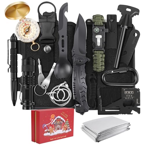 Gifts for Men Christmas Survival Kit 17 in 1, Survival Gear and Supplies for Adult Teen Men, Survival Case, 2025 Xmas Holi...