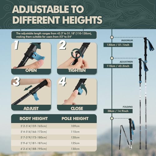 GPTCAMP Walking Sticks Collapsible Hiking Poles,Lightweight Trekking Poles Made of Carbon -Aluminum,2pc Folding Halking St...