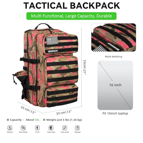 SEYATULLH Military Tactical Backpack 55L for Men & Women Bug Out Bag Assault pack Molle Daypack Hiking Trekking Rucksack (...