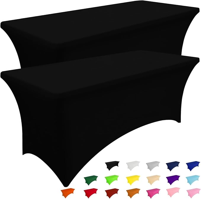 Smiry 2 Pack Spandex Table Cloth 6FT, Elastic Fitted Stretch Tablecloths, Washable and Wrinkle Free Rectangular Patio Tabl...