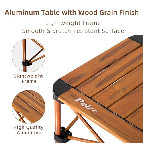 Peirhw Folding Camping Table, Portable Lightweight Aluminum Camp Table Roll Up Top with Storage Net for Outdoor, Camping, ...