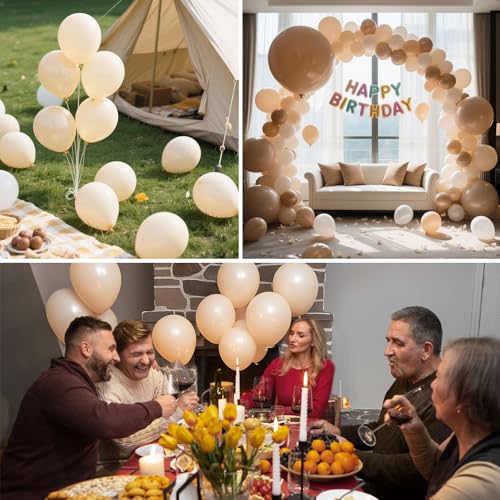White Sand Balloons Latex Party Balloon,100pcs Neutral Beige Balloons with 2 Ribbons, Boho Baloons as Party Decorations fo...
